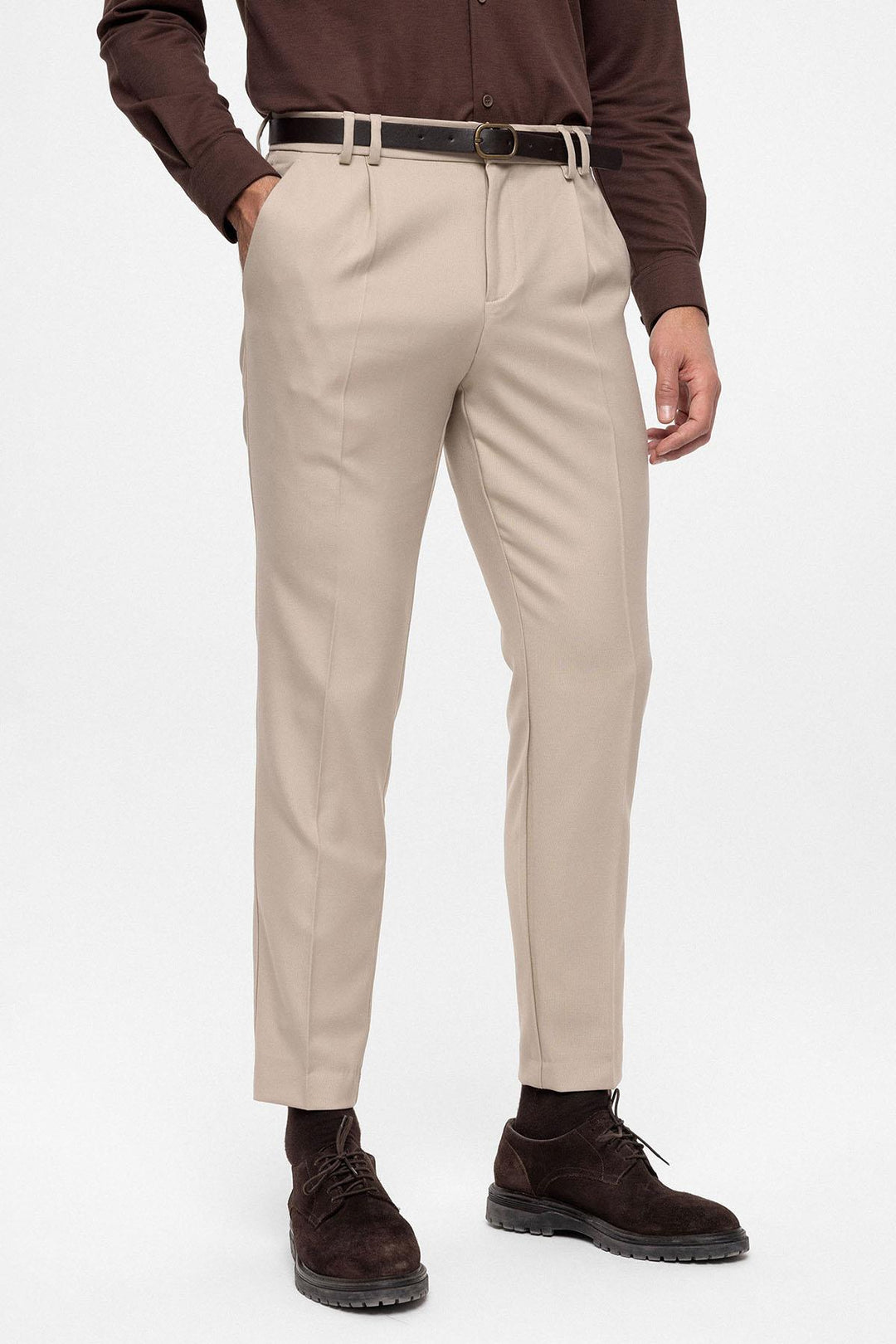 Pantalon Beige Taille Haute Ceinturé Homme - Wessi