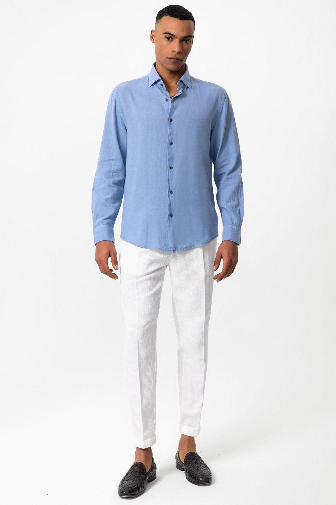 Camisa de hombre en mezcla de lino azul celeste - Wessi