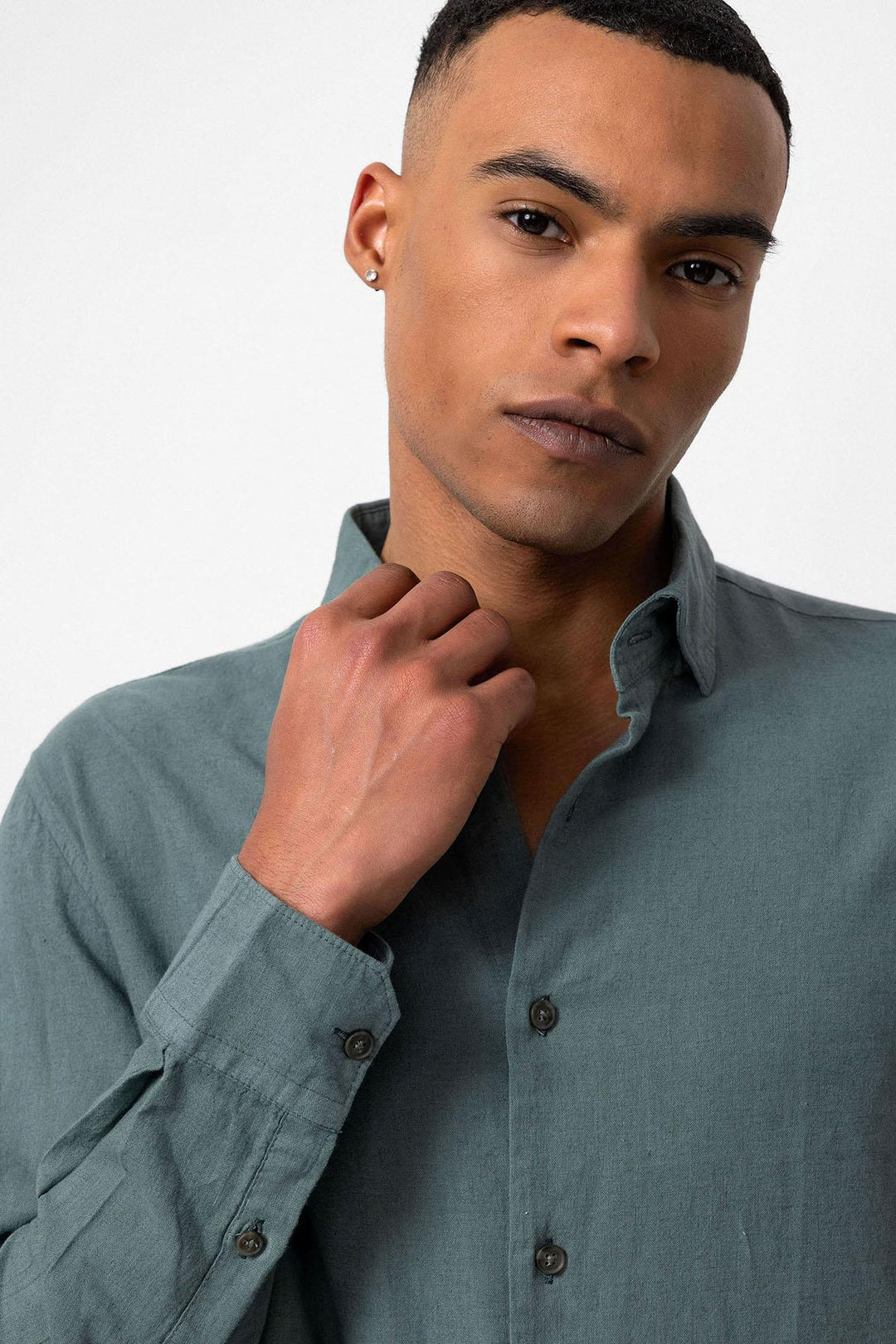 Chemise en lin mélangé vert pour homme - Wessi