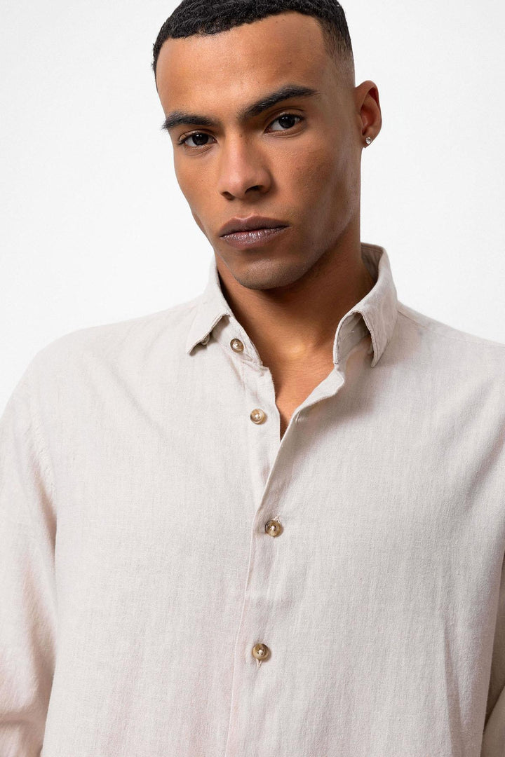 Chemise en lin mélangé beige pour homme - Wessi