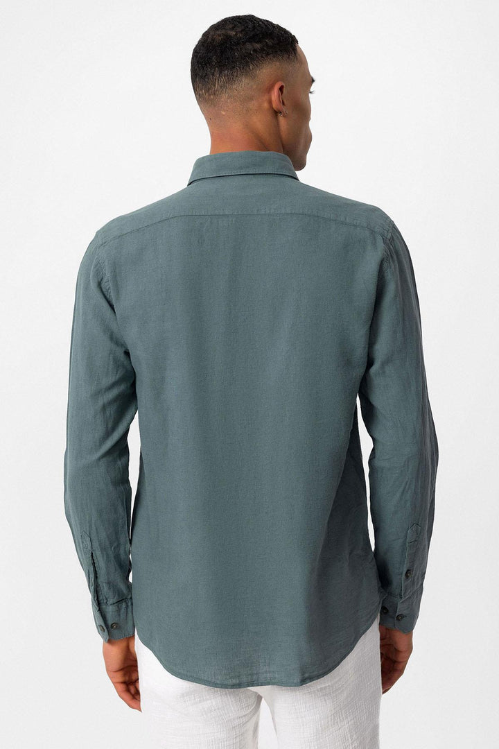 Chemise en lin mélangé vert pour homme - Wessi