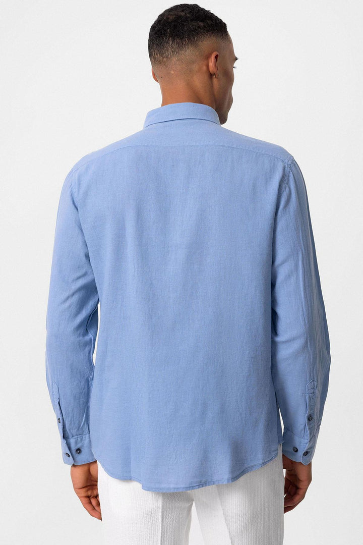 Camisa de hombre en mezcla de lino azul celeste - Wessi