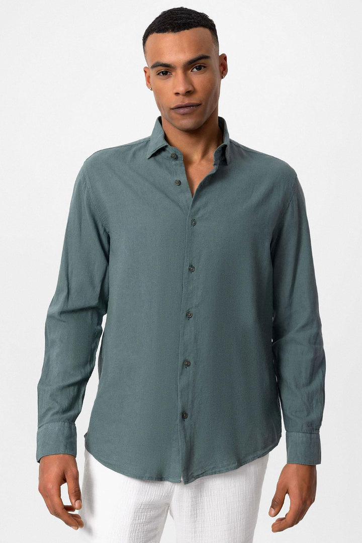 Chemise en lin mélangé vert pour homme - Wessi