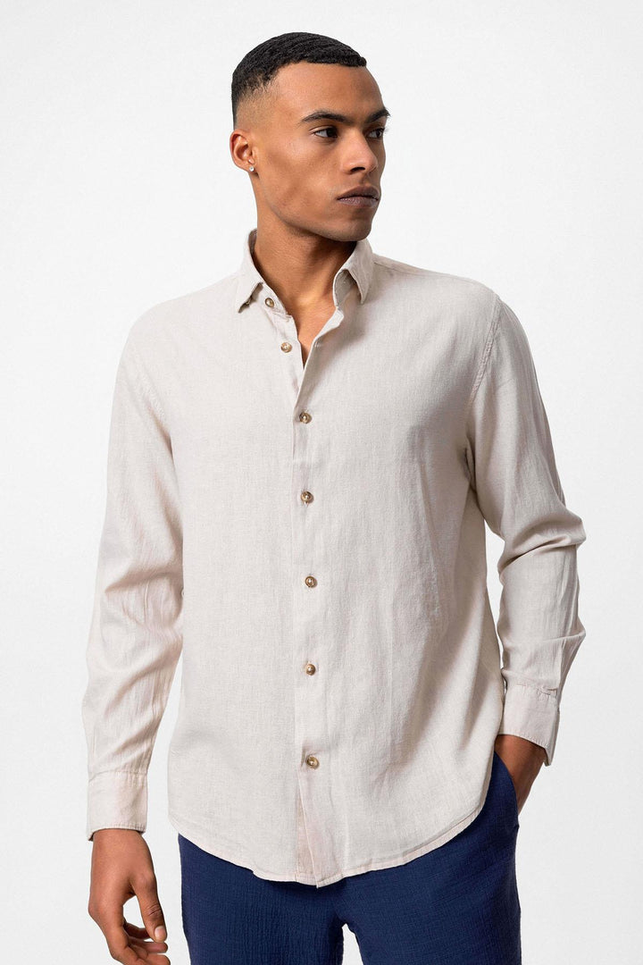 Chemise en lin mélangé beige pour homme - Wessi