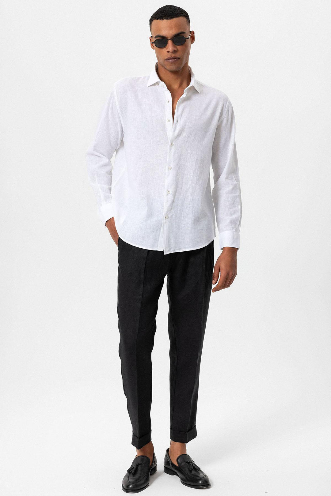 Camisa de mezcla de lino blanca para hombre - Wessi