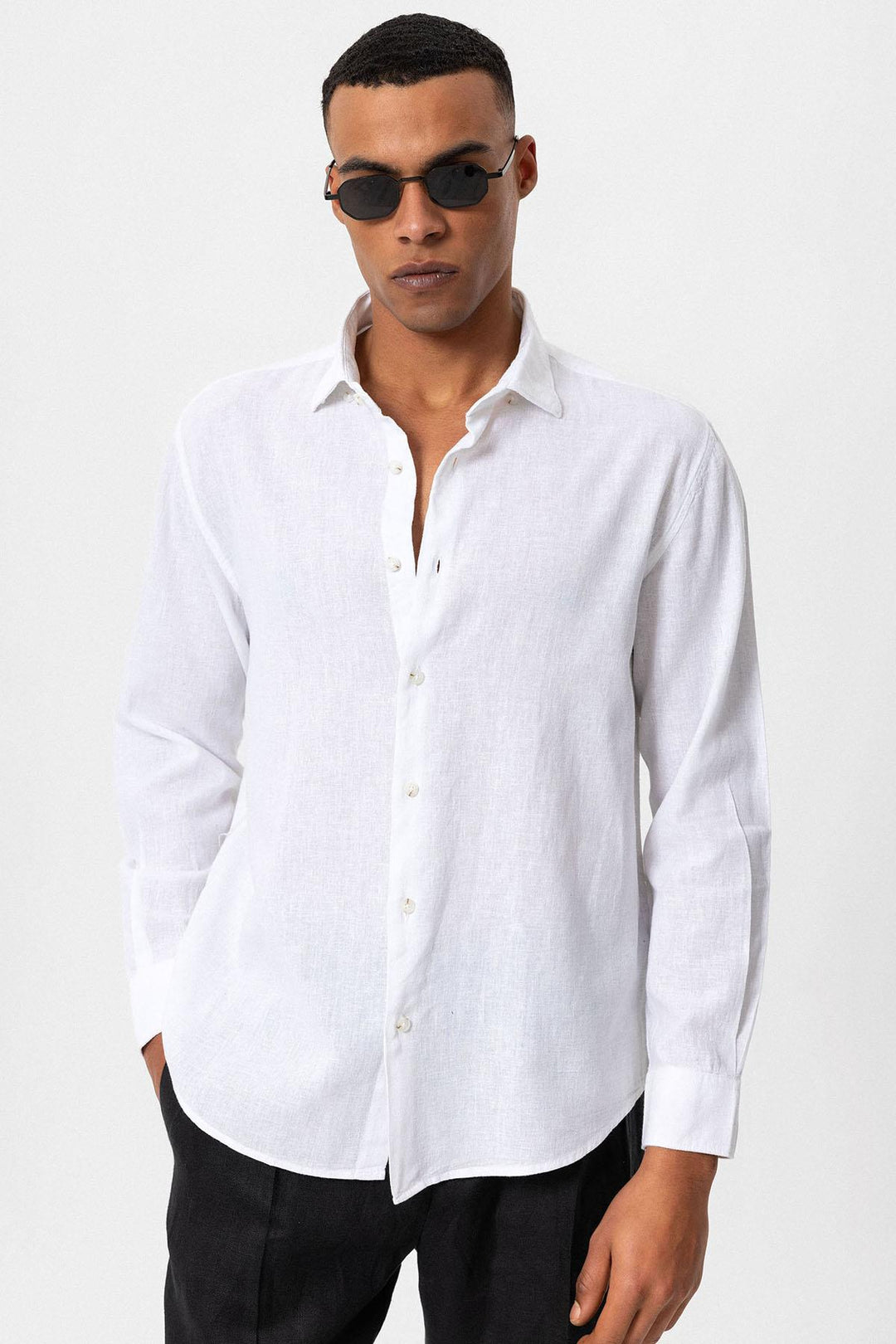 Camisa de mezcla de lino blanca para hombre - Wessi