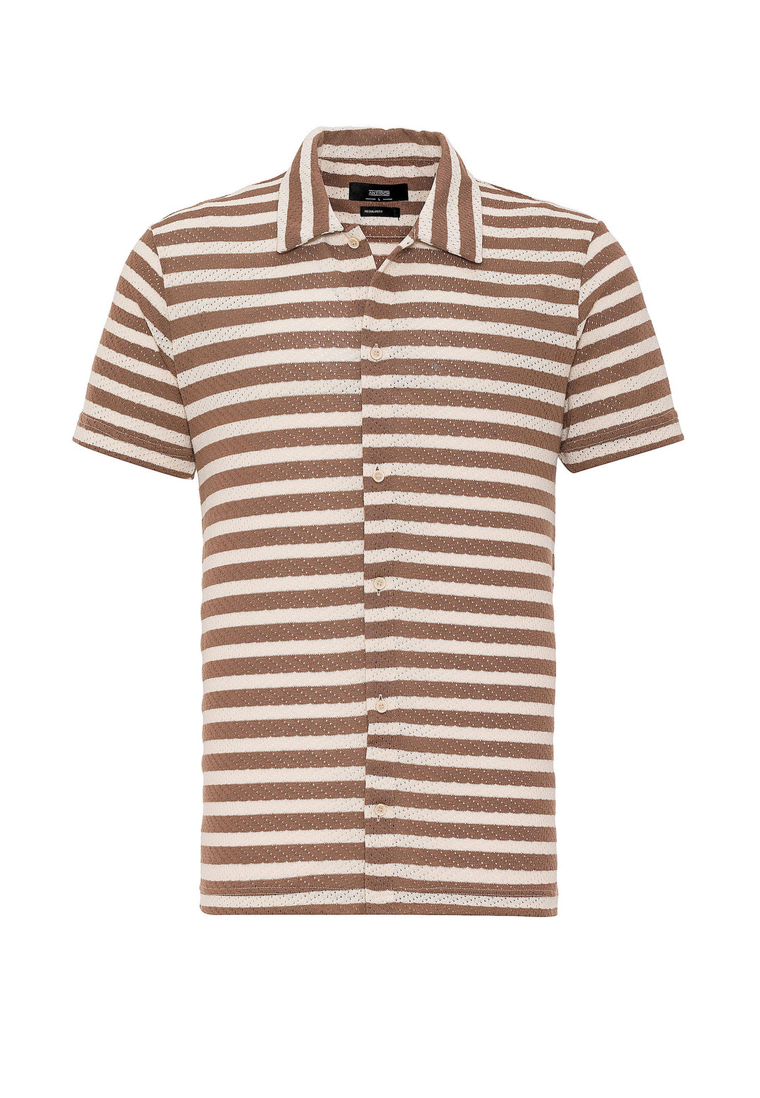 Men's Brown Short Sleeve Striped  Knitwear Shirt - Wessi