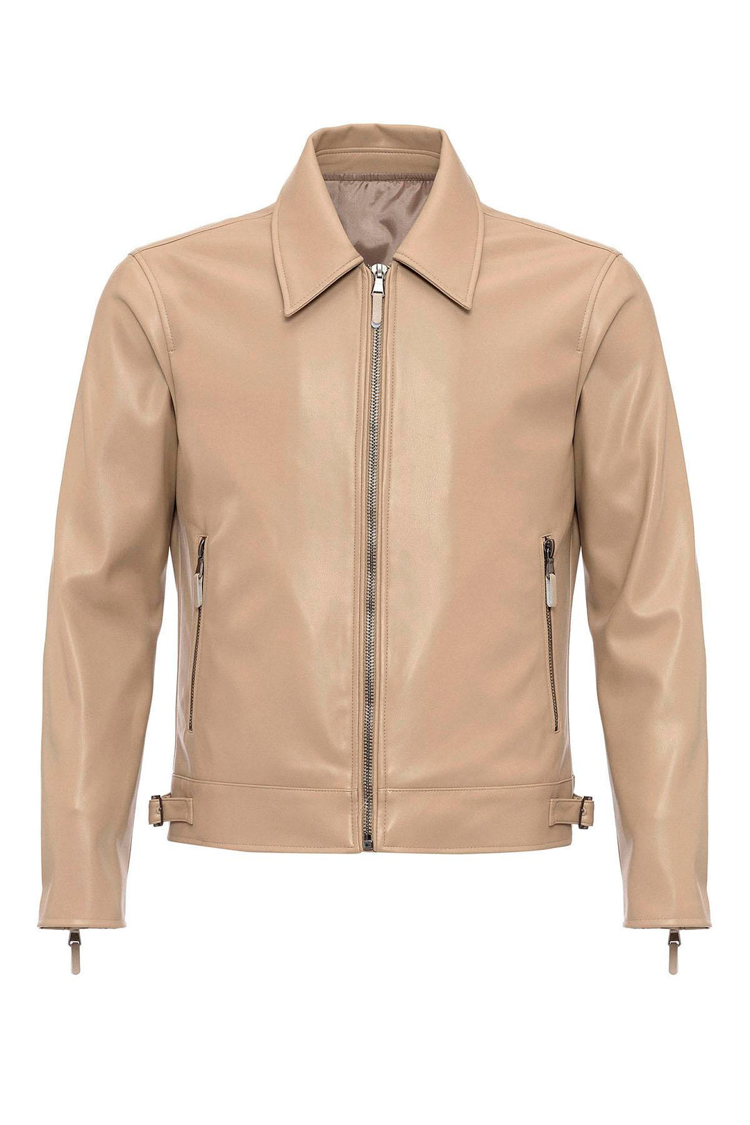 Chaqueta de hombre de piel sintética con mangas con cremallera en color beige - Wessi