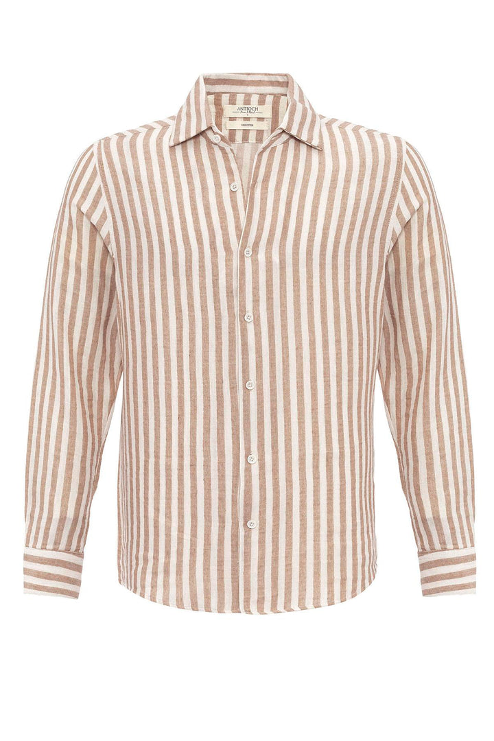 Camisa Hombre Rayas Contraste Beige - Wessi