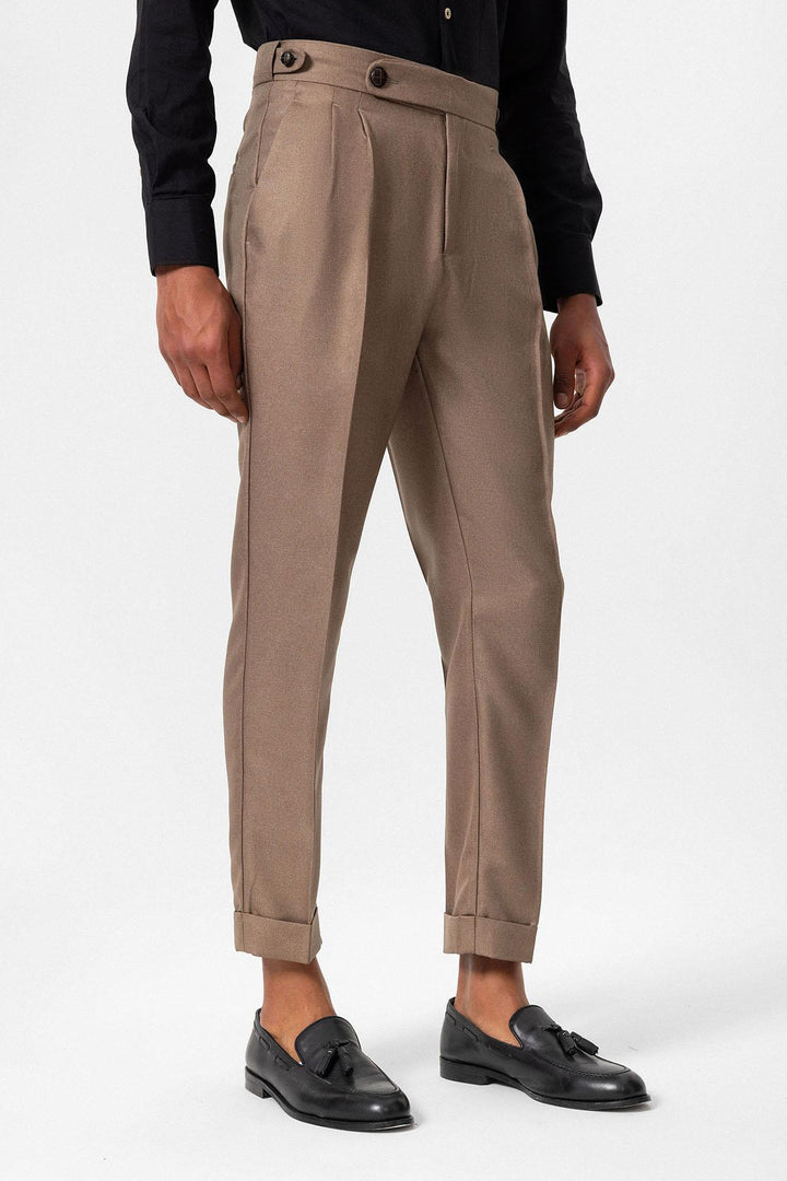 Pantalon plissé taille haute beige foncé pour homme - Wessi