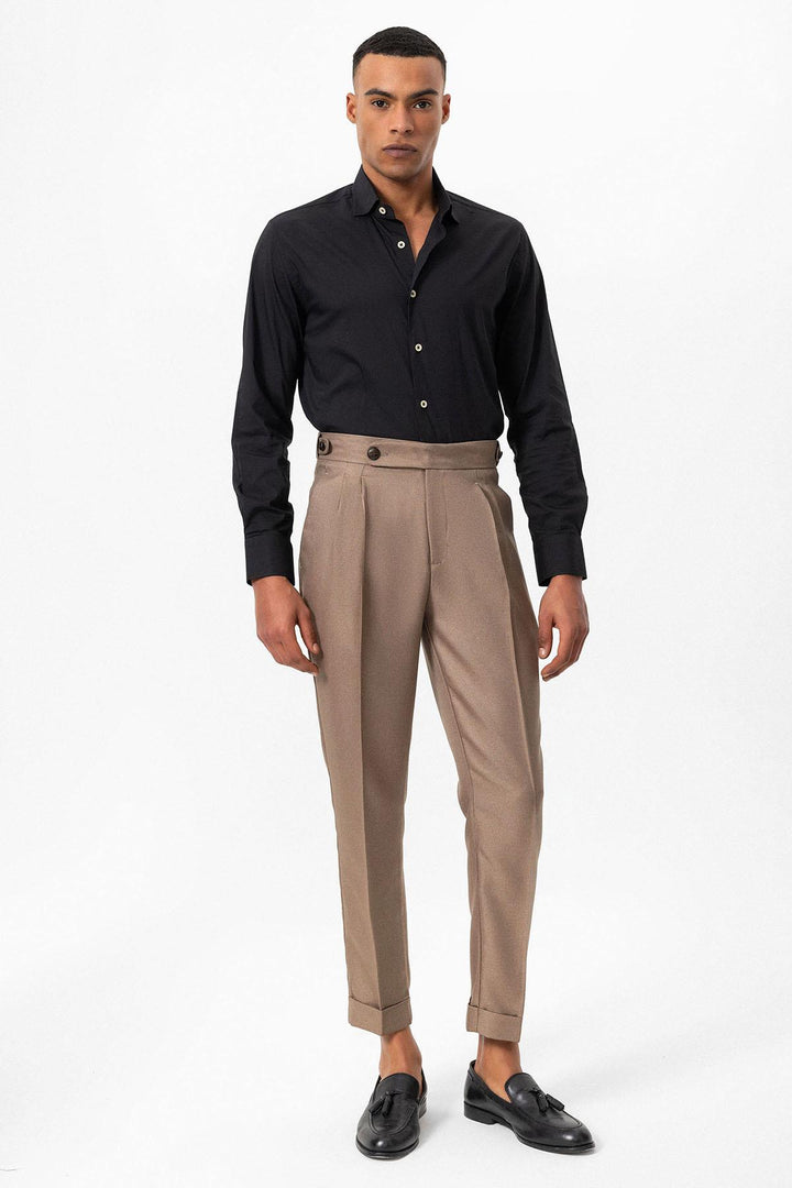 Pantalon plissé taille haute beige foncé pour homme - Wessi