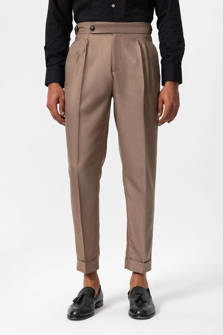 Pantalon plissé taille haute beige foncé pour homme - Wessi