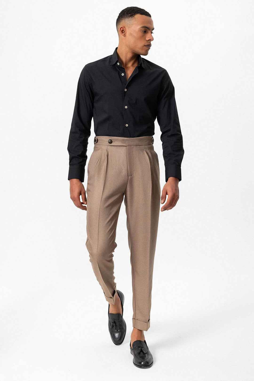 Pantalon plissé taille haute beige foncé pour homme - Wessi