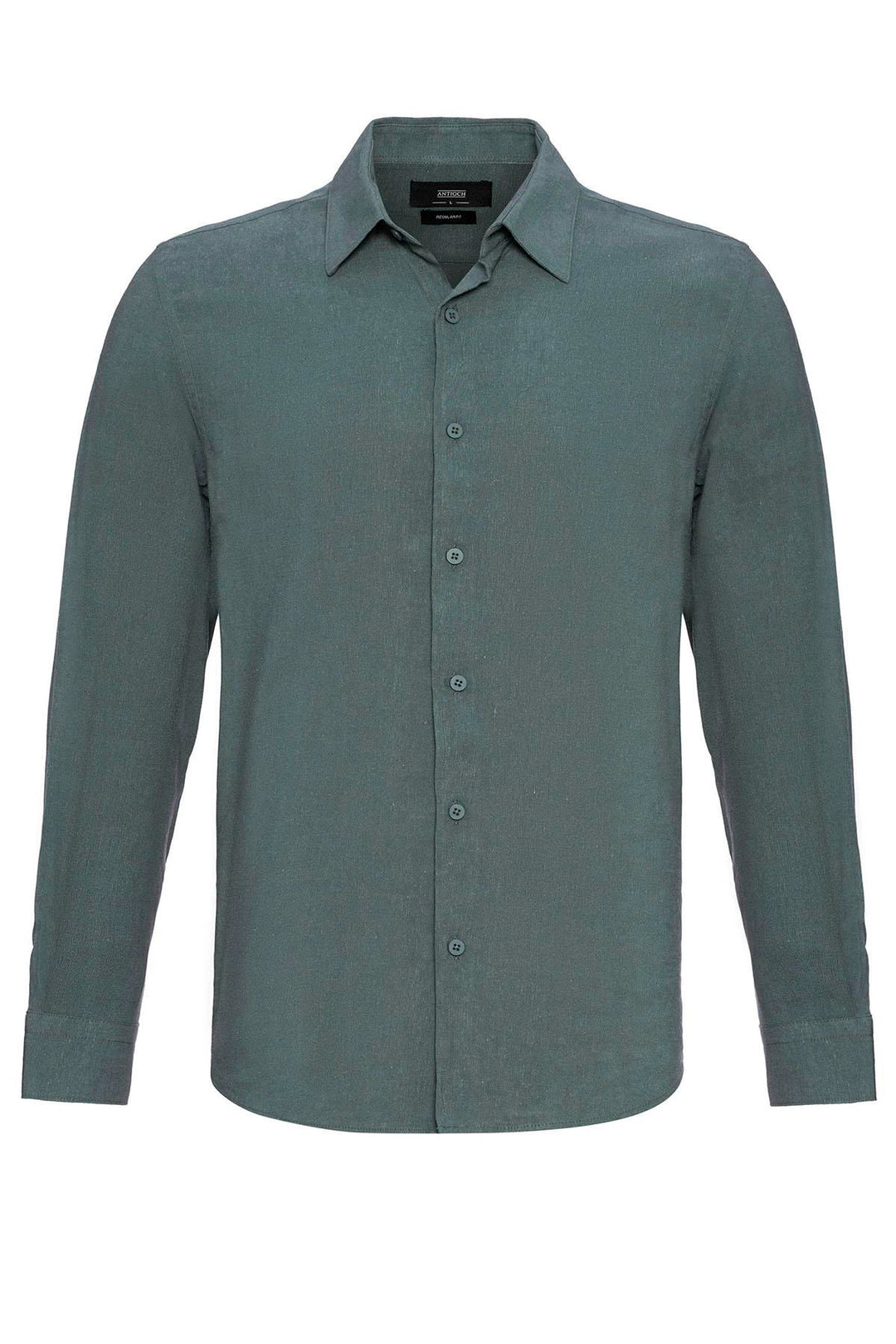 Camisa de lino de manga larga caqui oscuro para hombre - Wessi