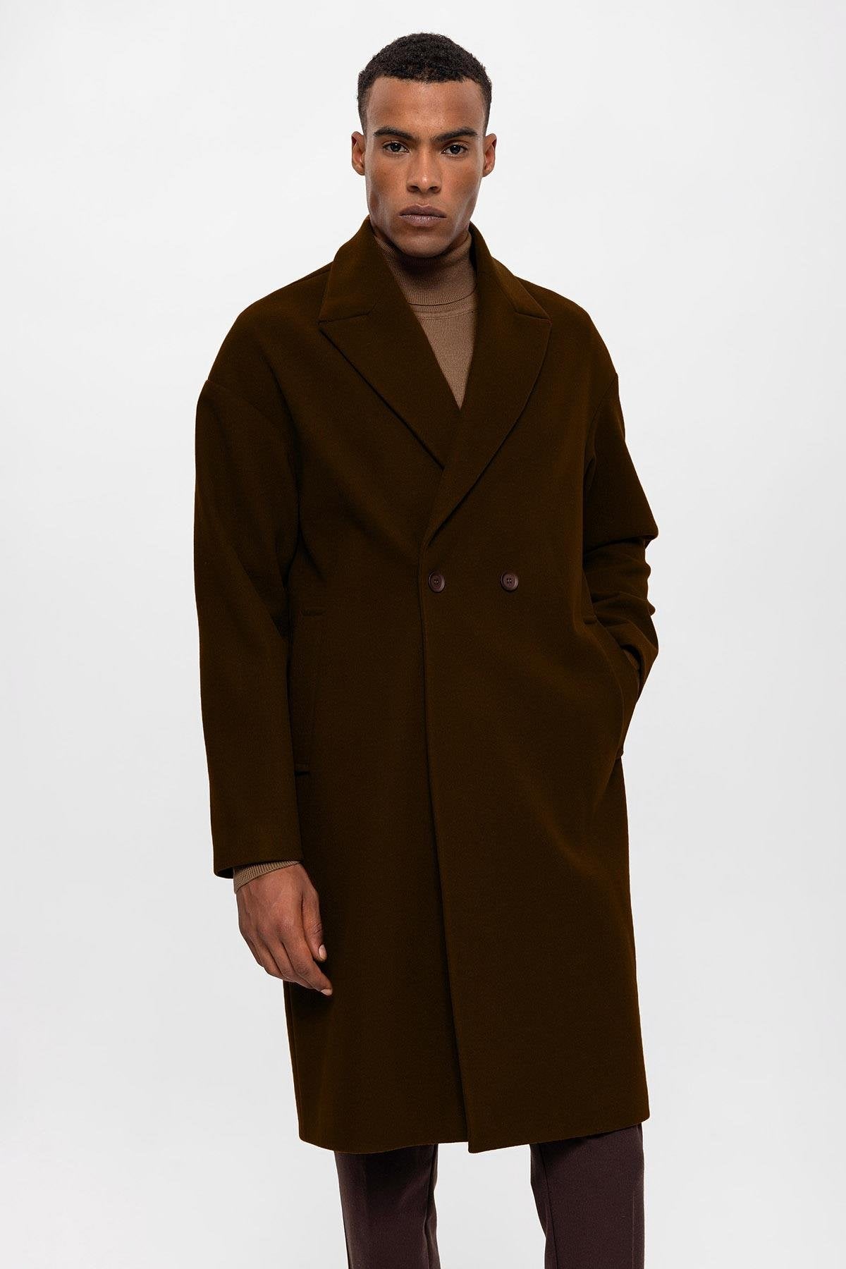 Dark Brown Oversized Double Breasted Men s Coat Wessi