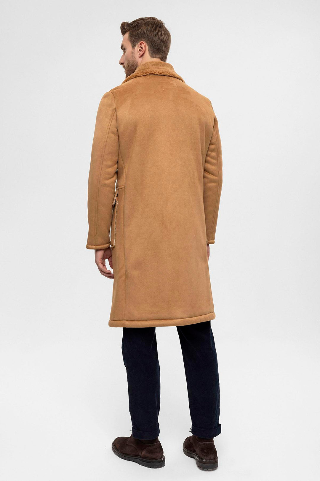 Camel Double-Breasted Closure Lining Detailed Men's Coat - Wessi