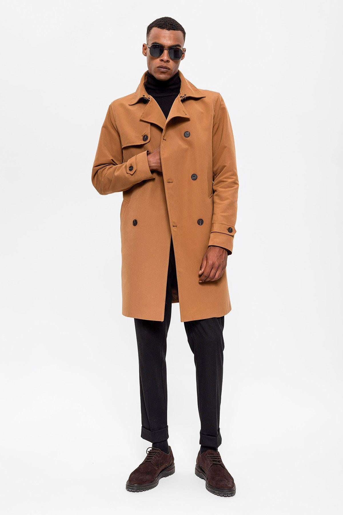 Double breasted tan coat hotsell