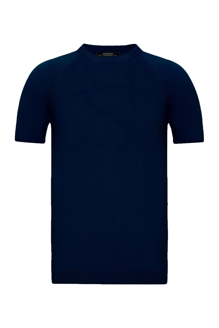 Camiseta de punto azul marino con cuello redondo para hombre - Wessi