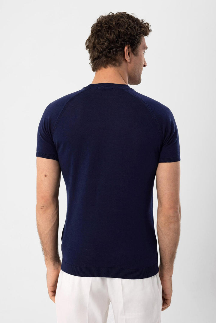 Camiseta de punto azul marino con cuello redondo para hombre - Wessi