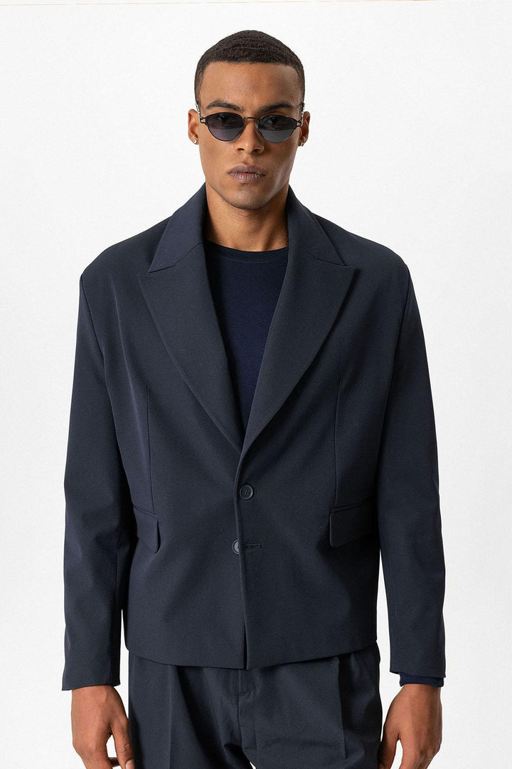 Navy Crop Fit Men's Blazer Jacket - Wessi