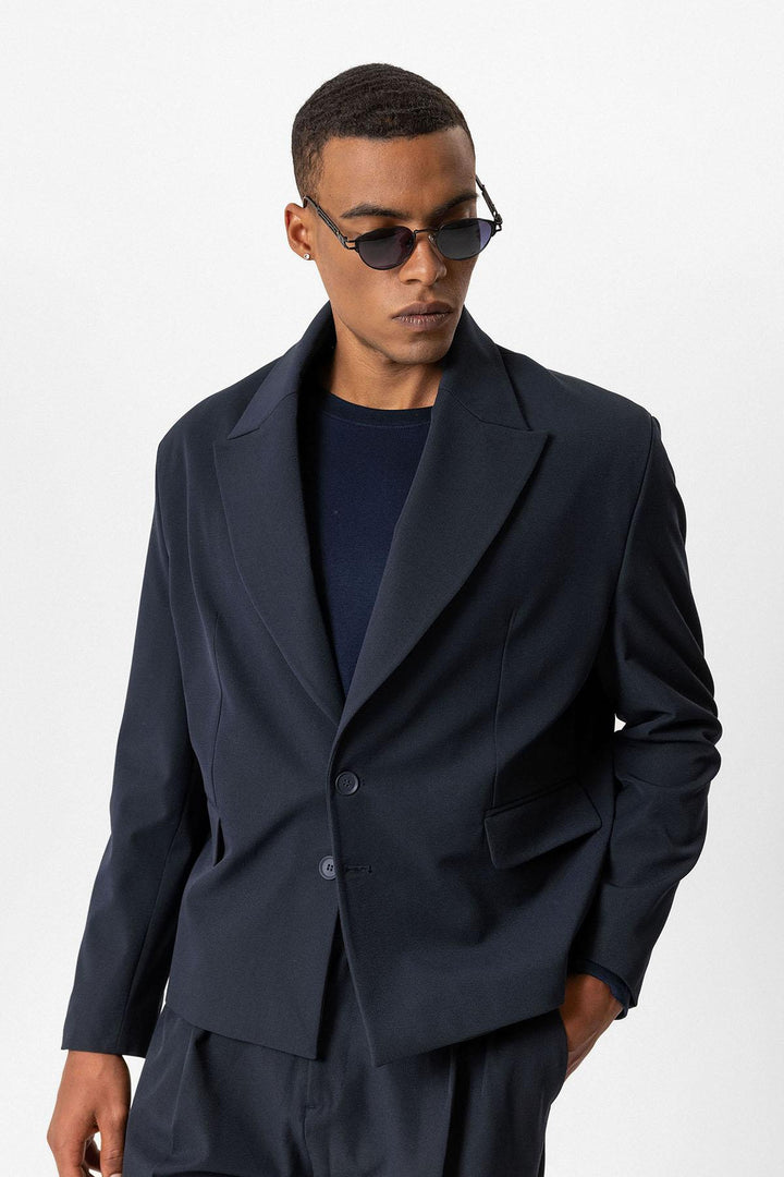 Navy Crop Fit Men's Blazer Jacket - Wessi