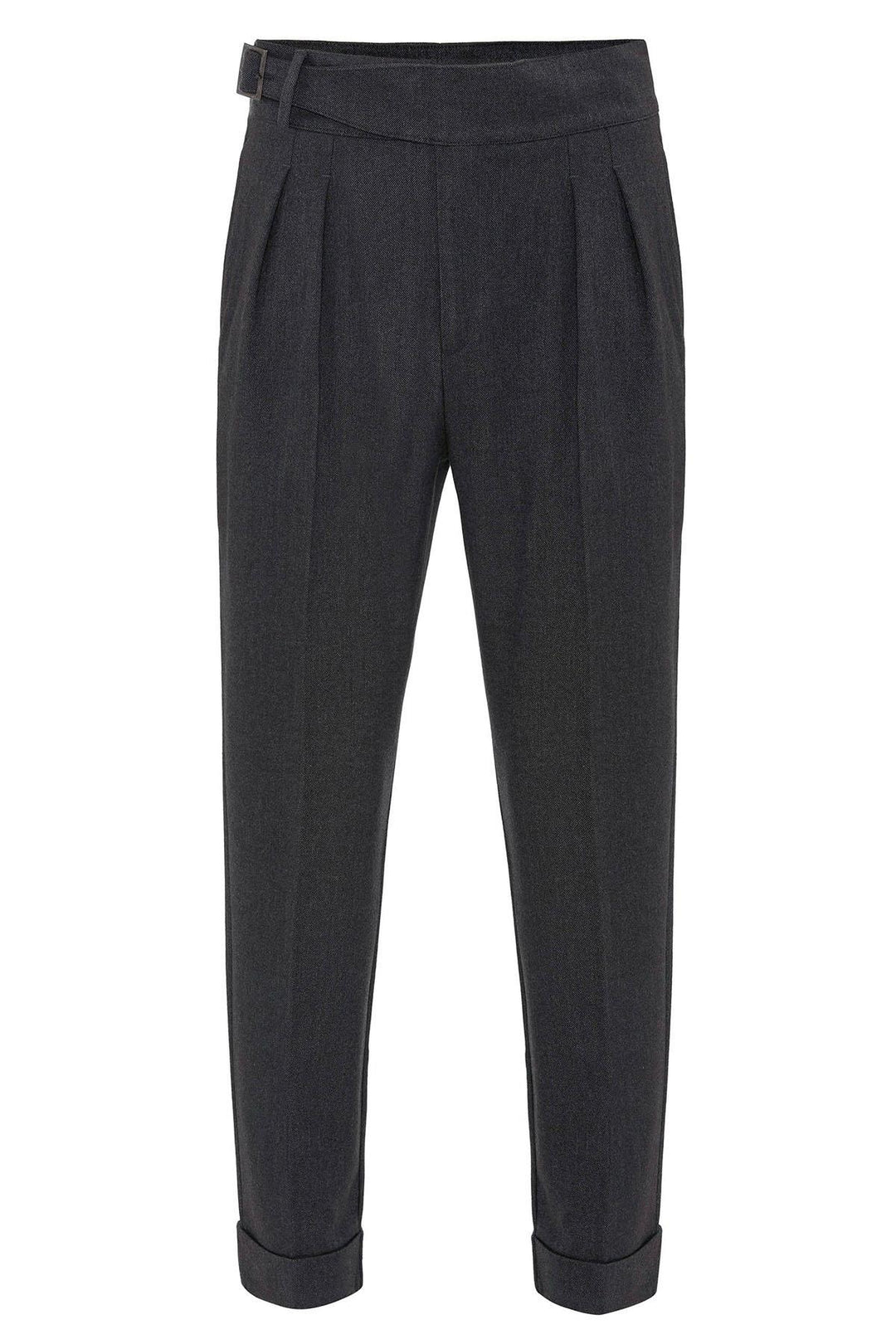 Navy Pleated Men's Trousers with Buckle Detail - Wessi