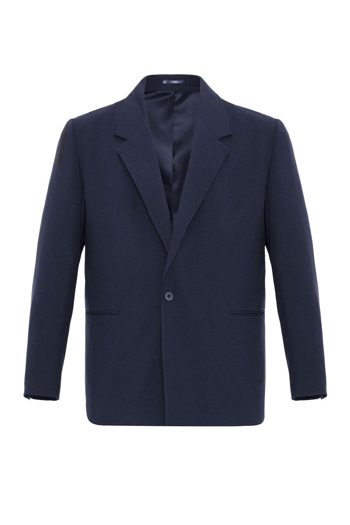 Navy Single-Button Relaxed Men's Blazer Jacket - Wessi