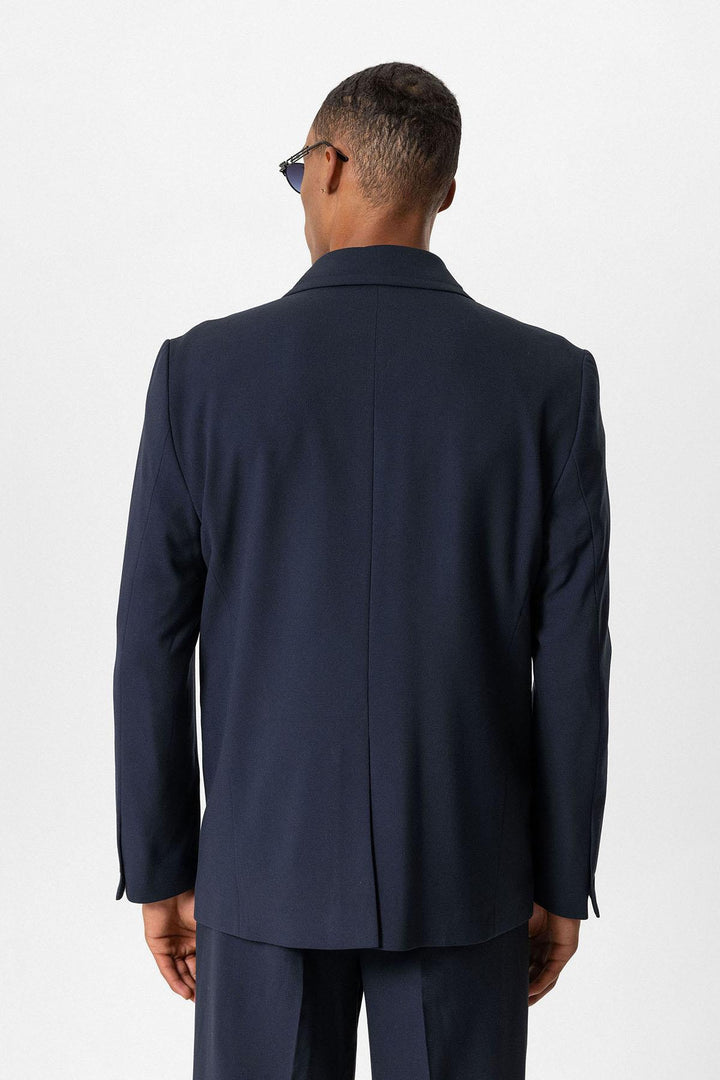 Navy Single-Button Relaxed Men's Blazer Jacket - Wessi