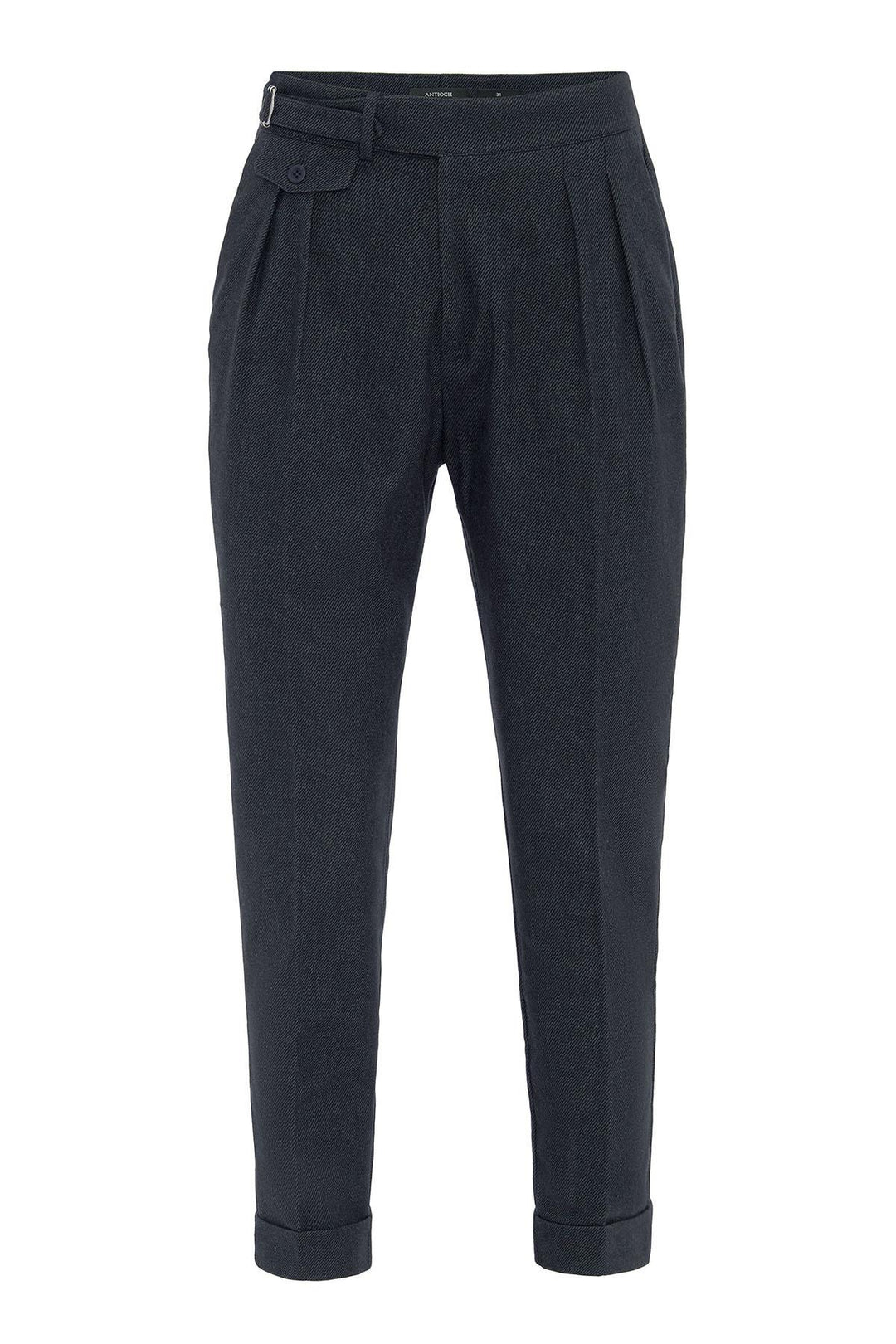 Navy High-Waisted Men's Trousers with Buckle Detail - Wessi