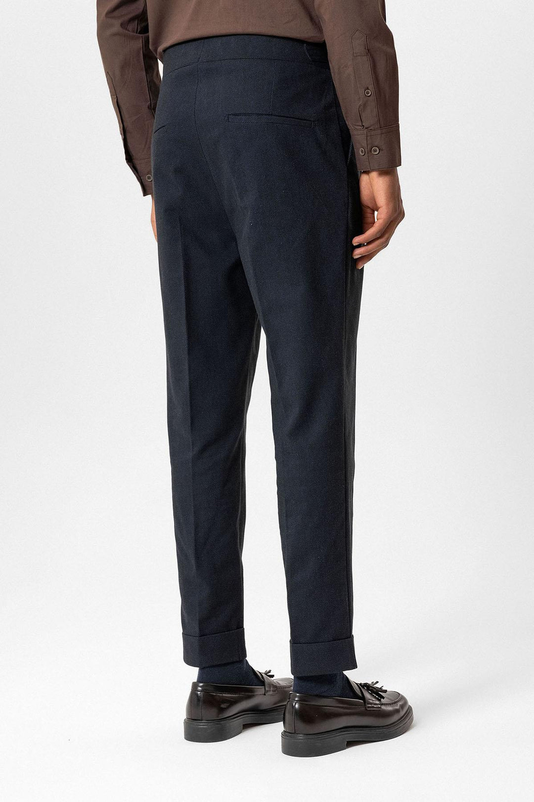 Navy High-Waisted Men's Trousers with Buckle Detail - Wessi