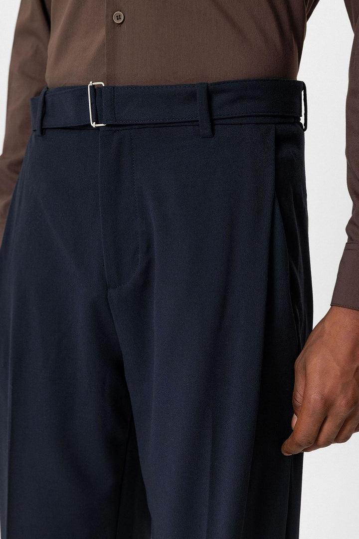 Navy High-Waisted Belted Men's Trousers - Wessi