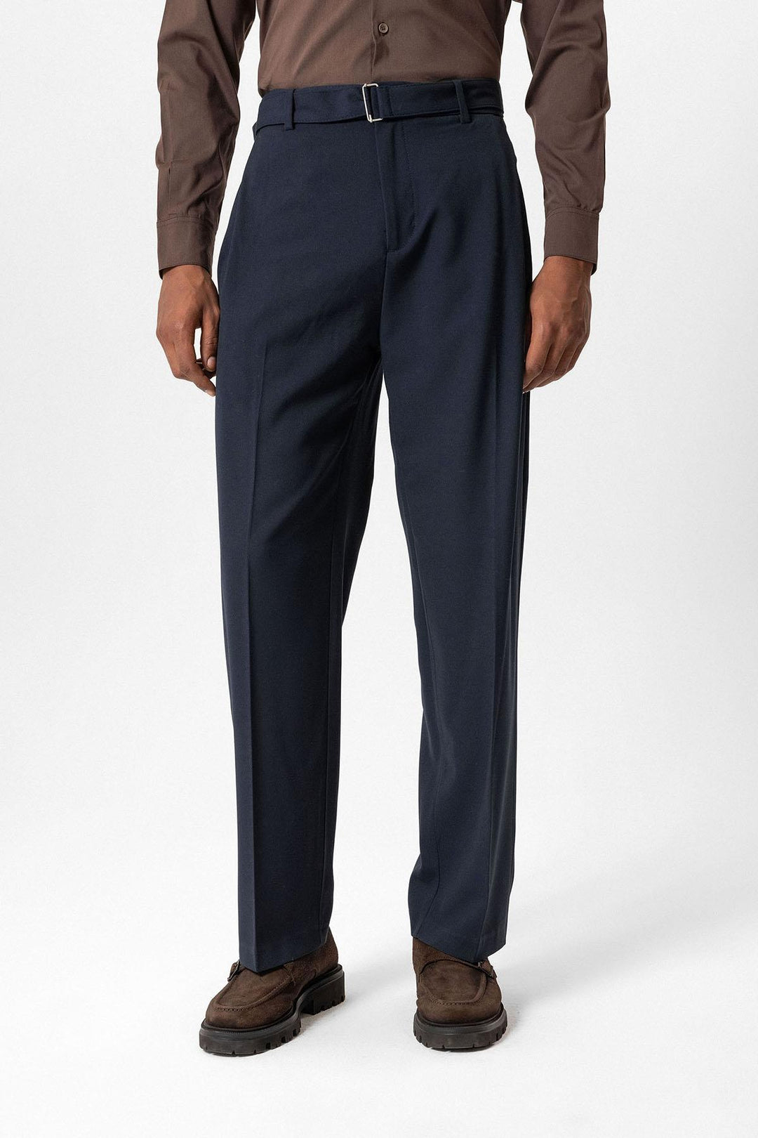 Navy High-Waisted Belted Men's Trousers - Wessi