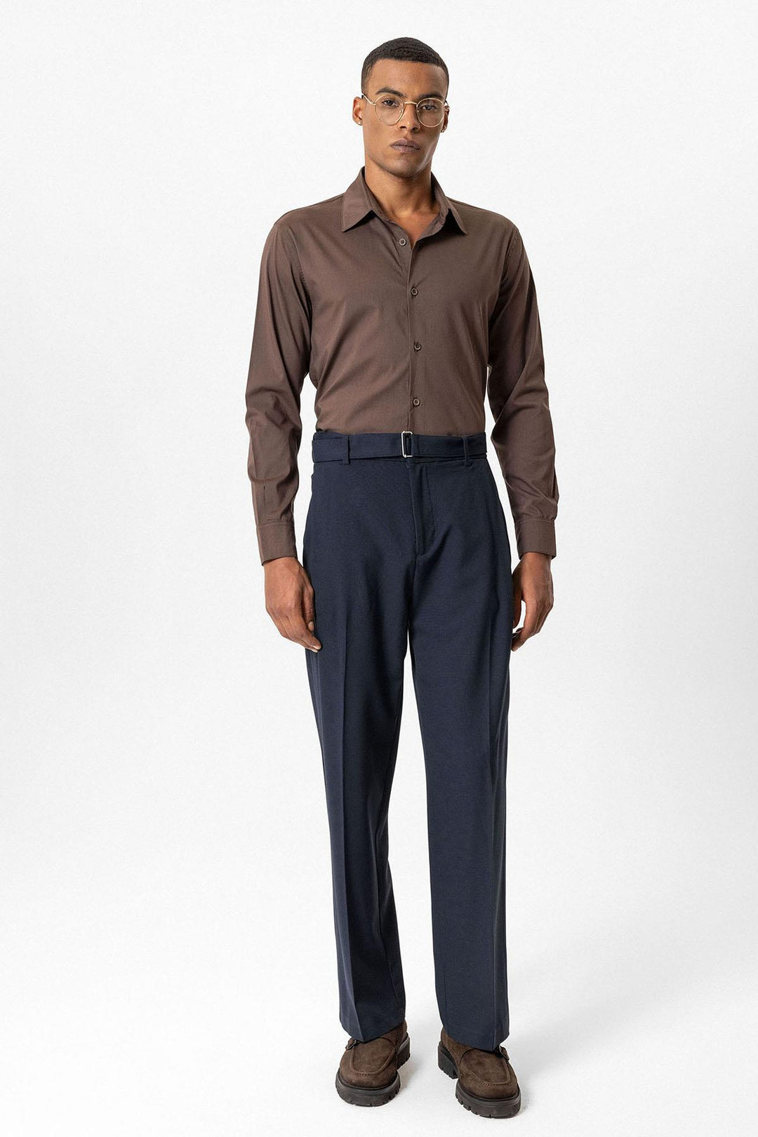 Navy High-Waisted Belted Men's Trousers - Wessi