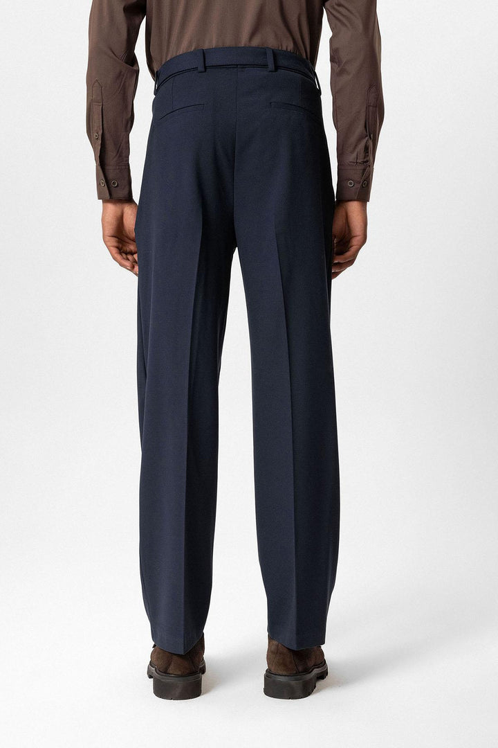 Navy High-Waisted Belted Men's Trousers - Wessi