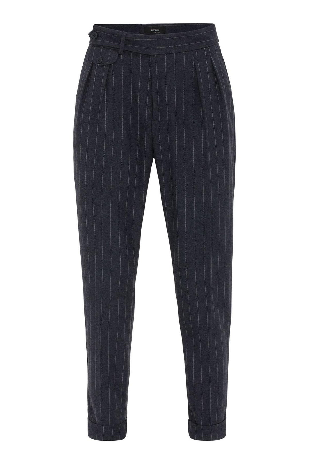 Navy High-Waisted Pleated Striped Men's Trousers - Wessi