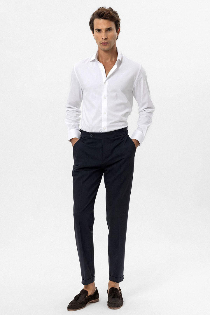 Pantalon Homme Bleu Marine Taille Haute Regular Fit - Wessi