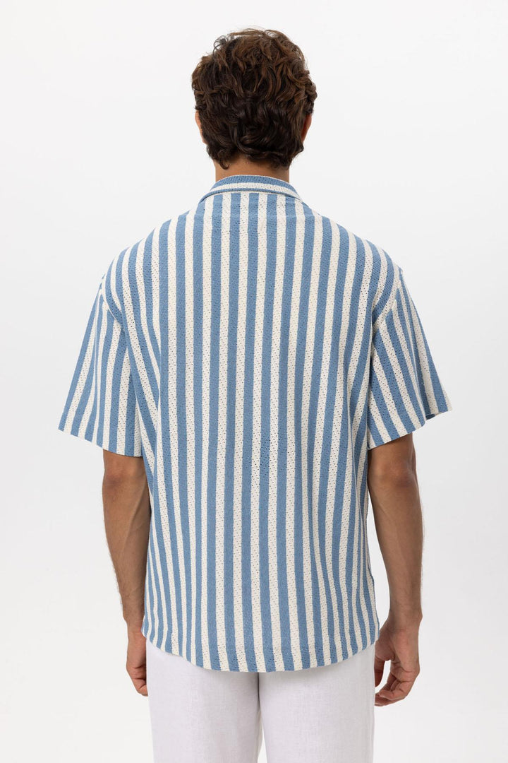 Camisa de hombre oversize de punto a rayas azul - Wessi