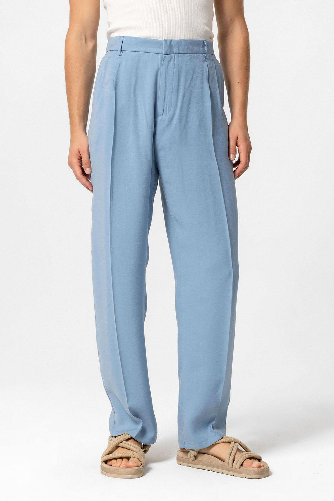 Pantalon Baggy Plissé Taille Haute Bleu Homme - Wessi