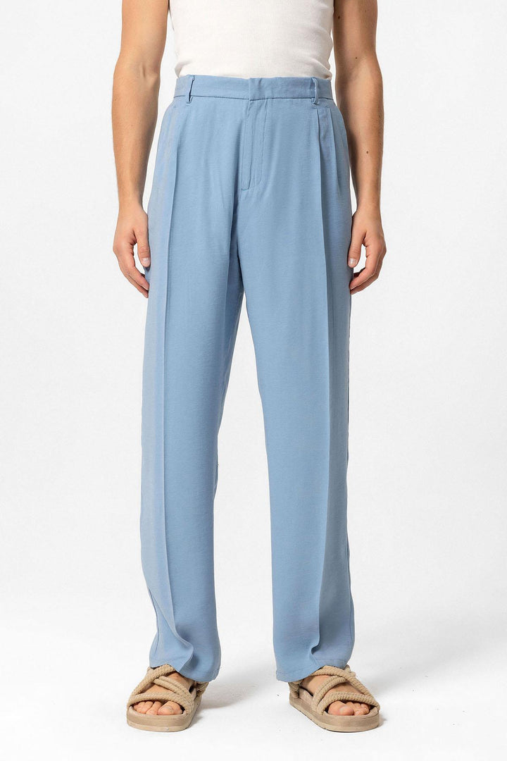 Pantalon Baggy Plissé Taille Haute Bleu Homme - Wessi