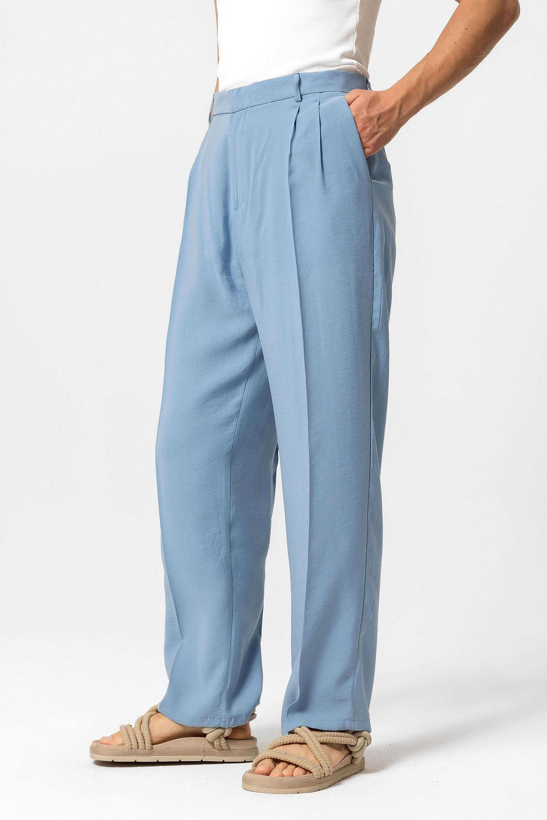 Pantalon Baggy Plissé Taille Haute Bleu Homme - Wessi