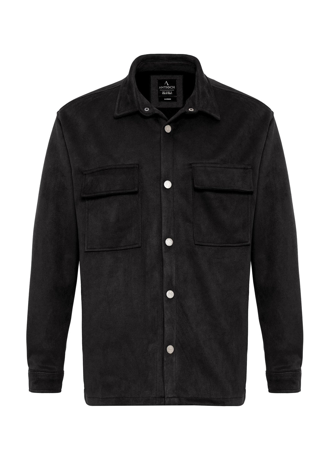 Men's Black Suede Regular Fit  Shirt with Metal Buttons - Wessi