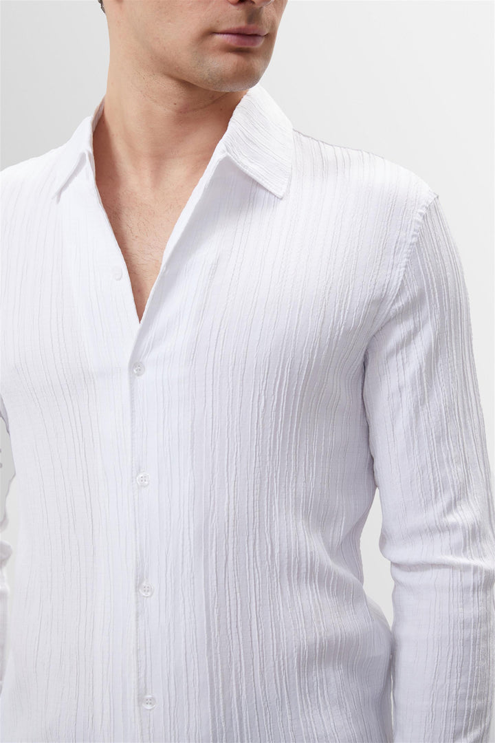 Camisa Slim Fit de tejido muselina blanca para hombre - Wessi