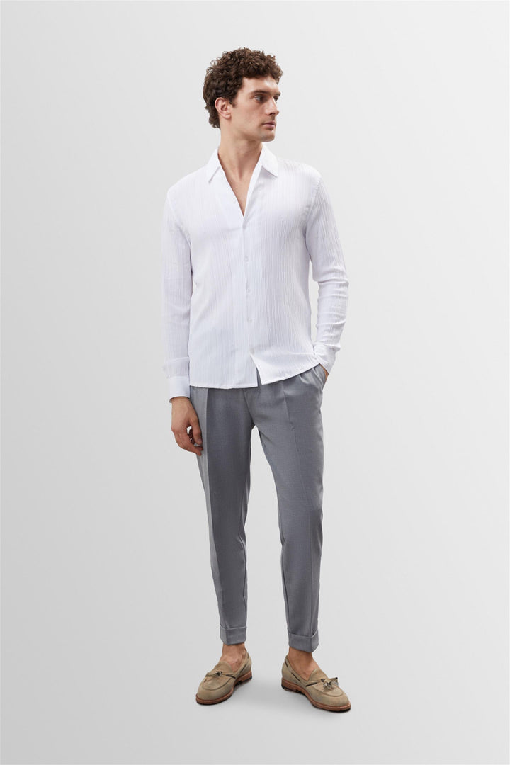 Camisa Slim Fit de tejido muselina blanca para hombre - Wessi