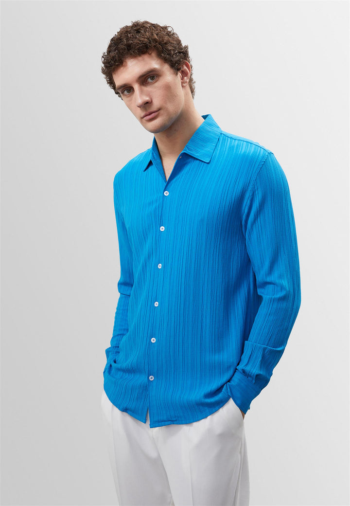 Camisa Slim Fit de tejido de muselina Sax para hombre - Wessi