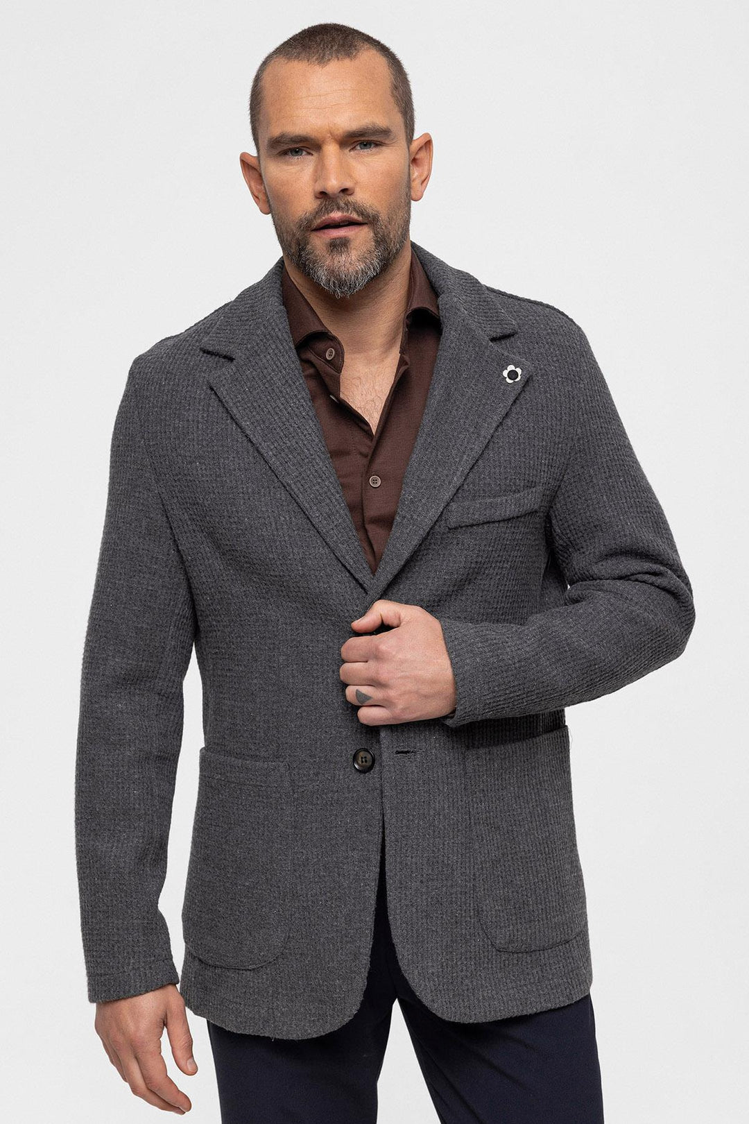 Chaqueta de punto texturizada para hombre gris - Wessi