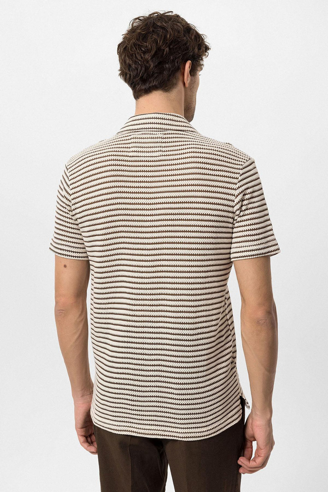 Men's Brown Knit Striped Short Sleeve  Shirt - Wessi