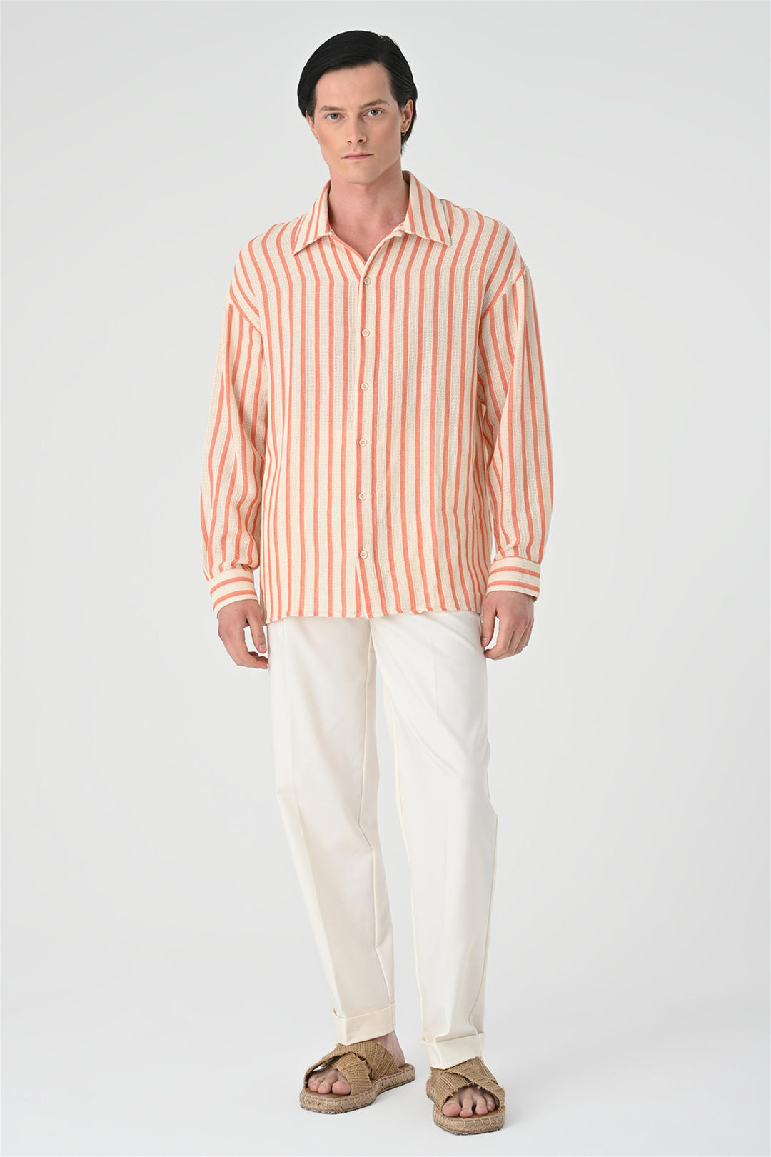 Men's Salmon Oversized Striped Shirt - Wessi