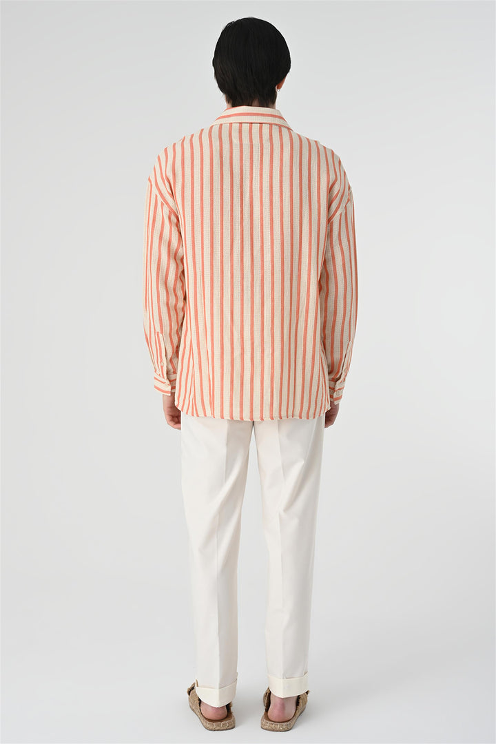 Men's Salmon Oversized Striped Shirt - Wessi