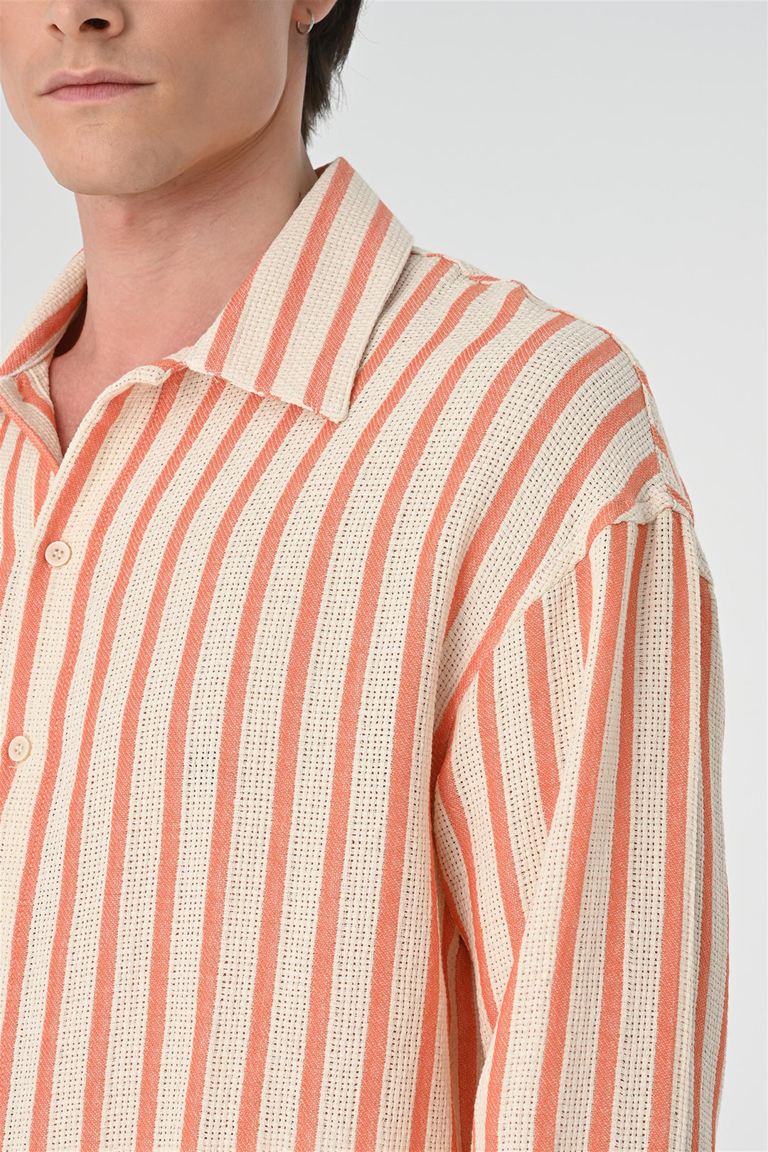 Men's Salmon Oversized Striped Shirt - Wessi