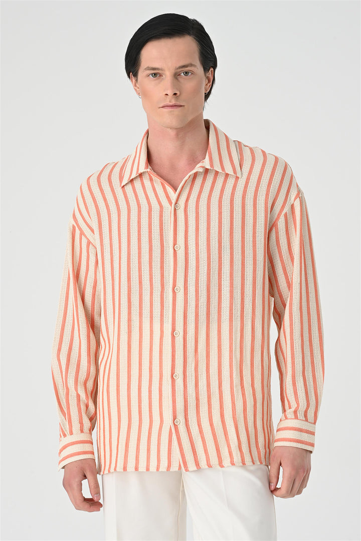 Men's Salmon Oversized Striped Shirt - Wessi